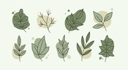 Botanical vector pattern featuring outlined leaf and foliage illustrations in soft, earthy color