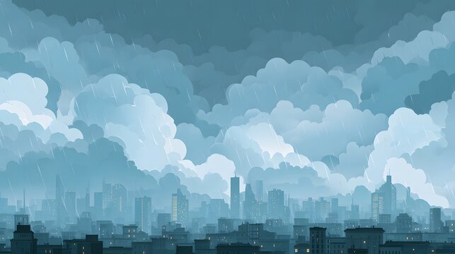 Overcast metropolis skyline endures heavy rainfall beneath tumultuous cloudy skies - Powered by Adobe