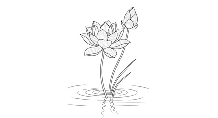 Elegant Lotus Flower Drawing in Minimalist Line Art Style for Artistic and Decorative Use