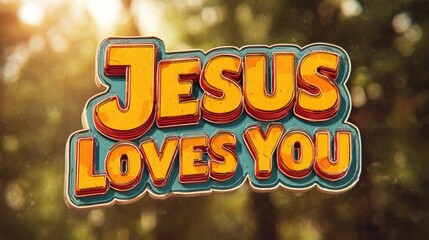 Text of "Jesus Loves You" in bright fonts and bright background