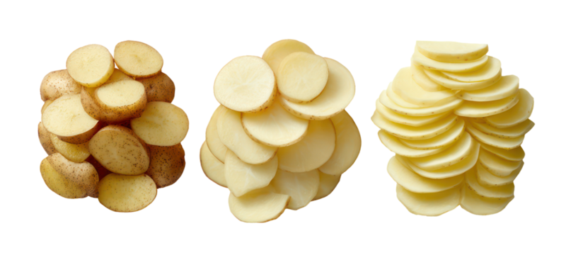 Three stacked potato sculptures isolated on transparent background