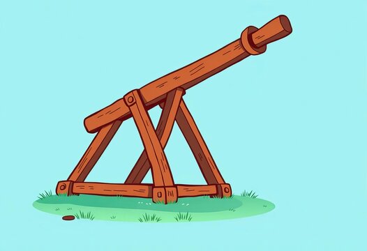 Simple vector illustration of a catapult, medieval siege weapon, history, design