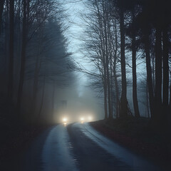 3D Cinematic Foggy Forest Road Moody Atmosphere Headli Background Design