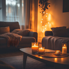 Cozy Candlelight Home Interior Warm Golden Tone Realesrgan X4plus Background Design