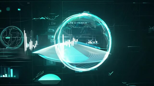 Futuristic digital interface showing global data visualization - Powered by Adobe