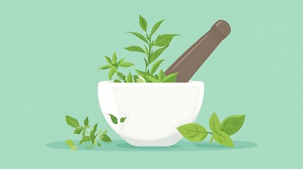 Flat Vector Of A Mortar And Pestle With F Background Design