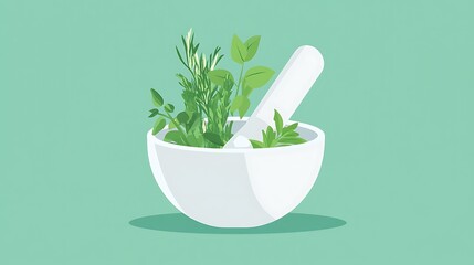 Flat Vector Of A Mortar And Pestle With F Background Design