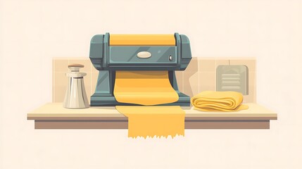 Culinary Flat Vector Of A Pasta Maker With Rolled Food Illustration