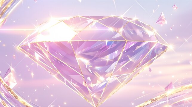 Purple and gold light and shadow, Jewelry and diamond, Korean KPop style, wallpaper background illustration poster - Powered by Adobe