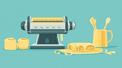 Culinary Flat Vector Of A Pasta Maker With Rolled Food Illustration