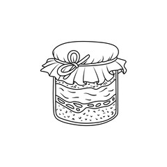 Thin Line Illustration of a Delicious Tiramisu Jar with Cloth Lid