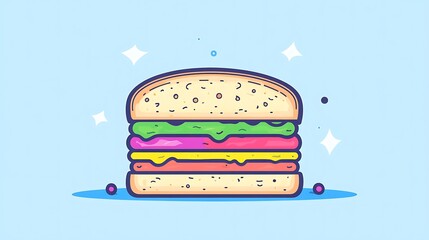 Flat Vector Of A Sandwich With Colorful L Background Design