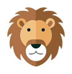 Lion head vector flat style, symmetrical face with brown mane — stock vector