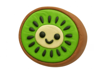 Smiling claymation kiwi fruit slice on transparent background