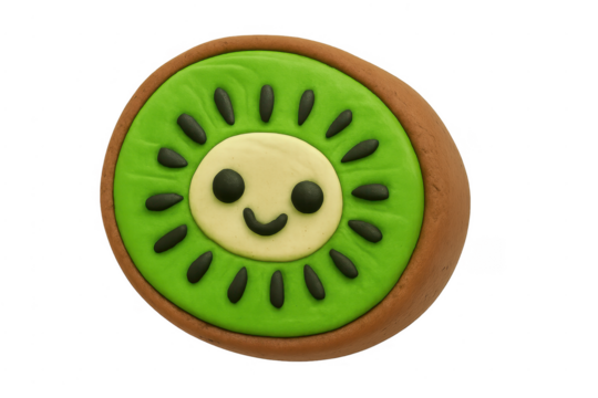 Smiling claymation kiwi fruit slice on transparent background - Powered by Adobe
