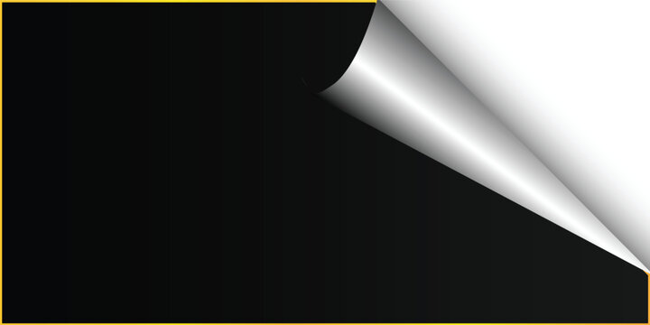 A black rectangular sheet with a thin gold border, featuring a curled silver corner peeling back to reveal a white surface.