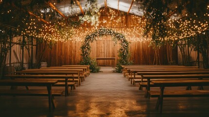 Rustic wedding venue at night