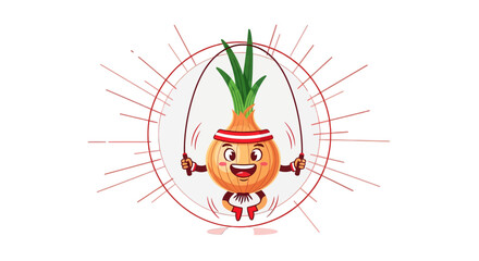 Animated Onion Character Jumping Rope in a Fun and Energetic Cartoon Illustration