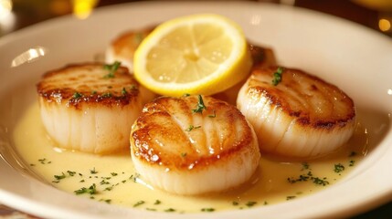 Seared scallops with lemon
