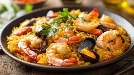 Seafood paella dish