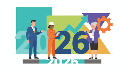Diverse business team planning for growth in 2026 Success concept illustration
