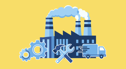 Flat icon illustration of factory production maintenance and logistics system