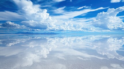 Sky mirrored in a vast salt flat