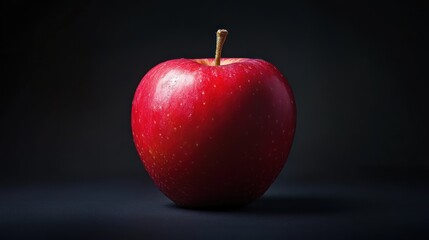 Single red apple on dark background
