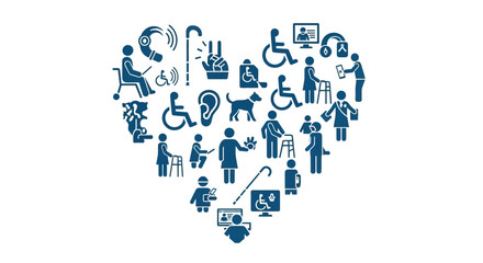 Celebrating global inclusion and support for all abilities on International Day of Persons with Disabilities, featuring a heart of diverse accessibility icons