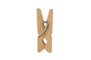 Wooden clothespin with metal spring on transparent background