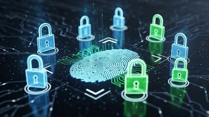Digital Security Concept: Fingerprint Access Surrounded by Encryption Padlocks - Powered by Adobe