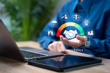 Business Ethics Corporate Trust Concept, Businesswoman Ethical Awareness, Sustainable Development, Legal Compliance,Corporate Governance, Policy Standards,Responsible Investment, Integrity in Business