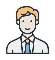 Obraz premium Man avatar vector, flat style, blonde hair, suit and tie, simple outline — stock vector