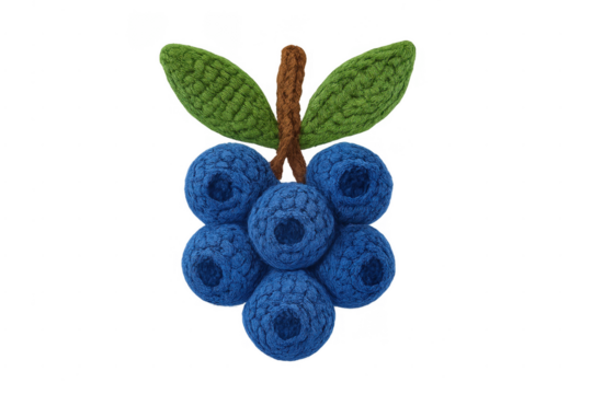 Crocheting blueberry cluster with transparent background