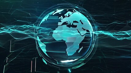 Global digital network with glowing earth map and data connections - Powered by Adobe