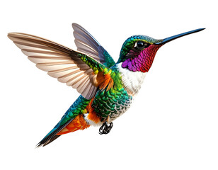 Obraz premium Jewel-toned hummingbird with iridescent feathers in mid-flight