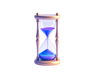 Ornate hourglass with flowing blue sand against a dark background