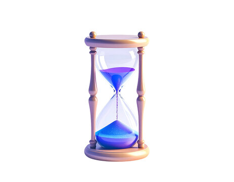 Ornate hourglass with flowing blue sand against a dark background