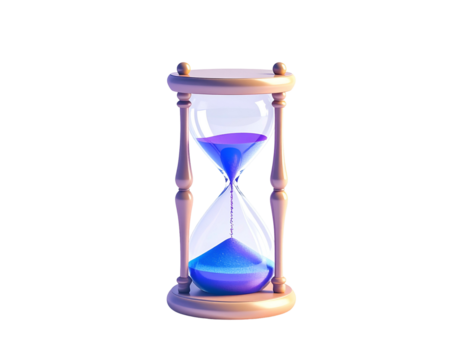 Ornate hourglass with flowing blue sand against a dark background