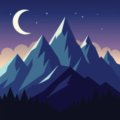 Fototapeta premium Stylized Mountain Range Under a Crescent Moon mountains