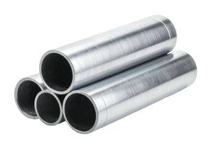 Stacked metal tubes, some overlapping, against a black background
