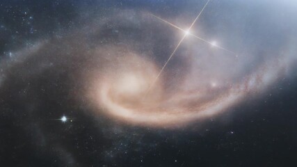 Majestic spiral galaxy with a luminous core and bright stars shining in the infinite darkness of outer space - Powered by Adobe