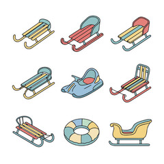 Pastel Sled and Sleigh Collection for Winter Sports