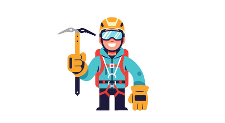 Fototapeta premium Cartoon Mountaineer Holding Ice Axe Smiling Ready to Climb a Mountain Adventure