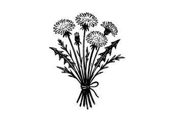 Wild dandelion hand drawn simple sketch vector illustration