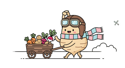 Charming Animated Root Vegetable Character Driving Cart Loaded With Fresh Produce With Optimism