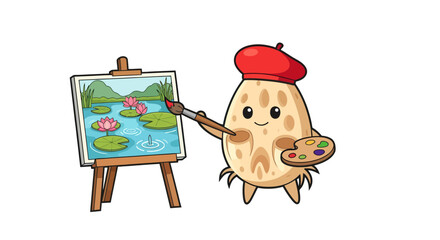 Charming Mushroom Artist Painting Lotus Flowers On Canvas With Artistic Flair