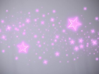 Soft glowing pink and purple stars drift across a muted gray canvas, creating a magical, abstract celestial dance,  dreamy,  ethereal
