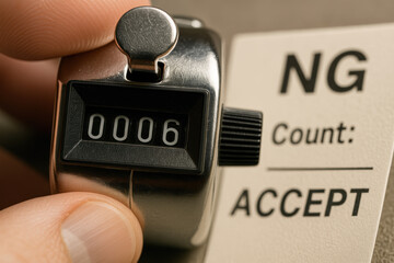 Handheld tally counter used in industry for manufacturing quality control to keep accurate count and ensure product standards are met