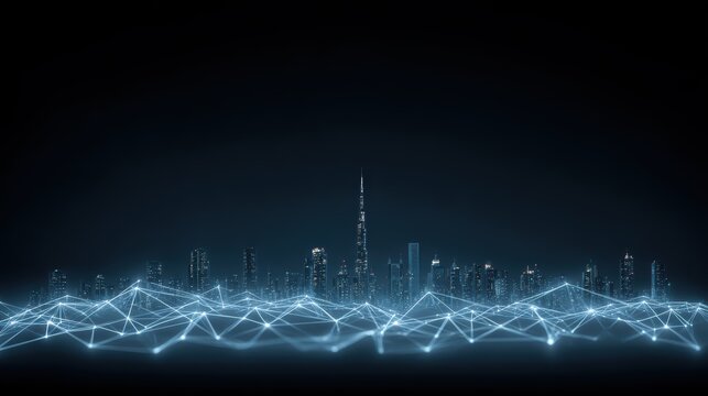 Digital Cityscape: Networked Dubai Skyline Technology - Powered by Adobe